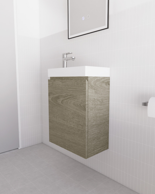 Mini Dark Oak Wall Hung Vanity with Ceramic Top