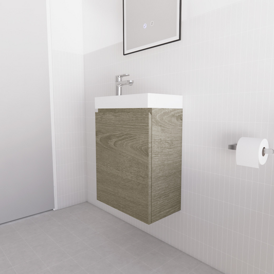 Mini Dark Oak Wall Hung Vanity with Ceramic Top