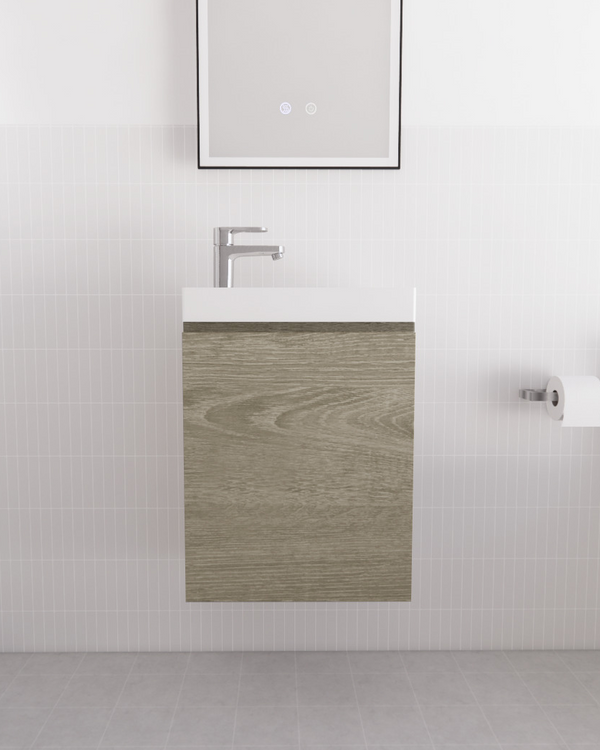 Mini Dark Oak Wall Hung Vanity with Ceramic Top