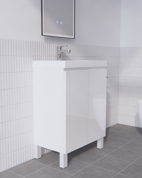 Mini Gloss White 600mm Freestanding Vanity with Ceramic Top