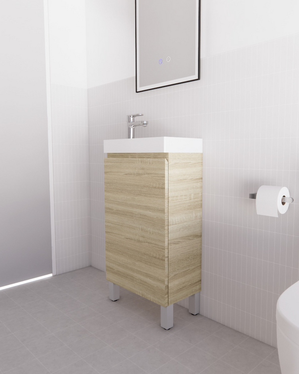 Mini Light Oak Freestanding Vanity with Ceramic Top