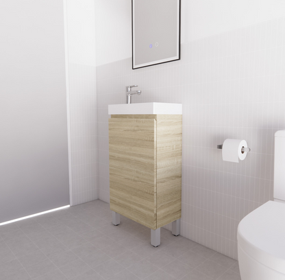 Mini Light Oak Freestanding Vanity with Ceramic Top