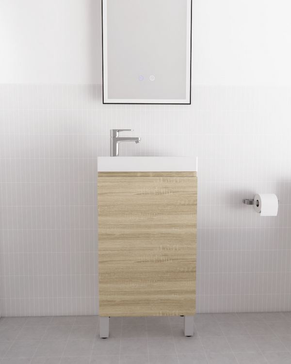 Mini Light Oak Freestanding Vanity with Ceramic Top