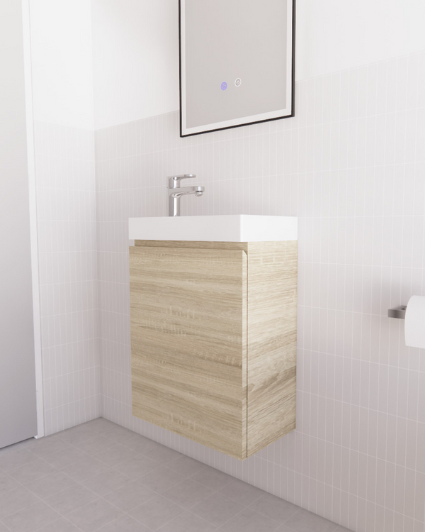 Mini Light Oak Wall Hung Vanity with Ceramic Top