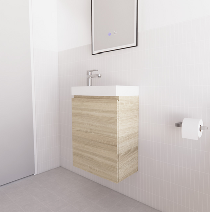 Mini Light Oak Wall Hung Vanity with Ceramic Top