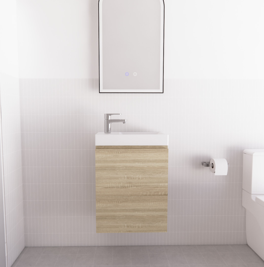 Mini Light Oak Wall Hung Vanity with Ceramic Top
