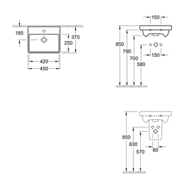 Avento 450 Hand Wash Basin 1 Tap Hole