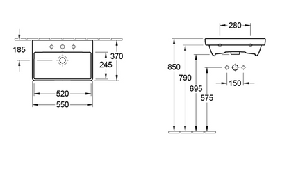 Avento 550 Wall Basin 1 Tap Hole