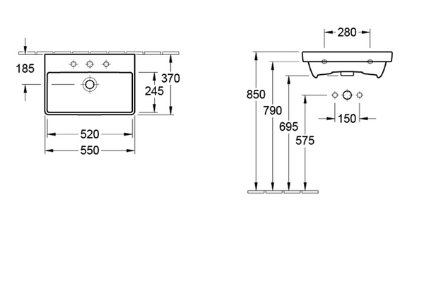 Avento 550 Wall Basin 1 Tap Hole | Trap Cover
