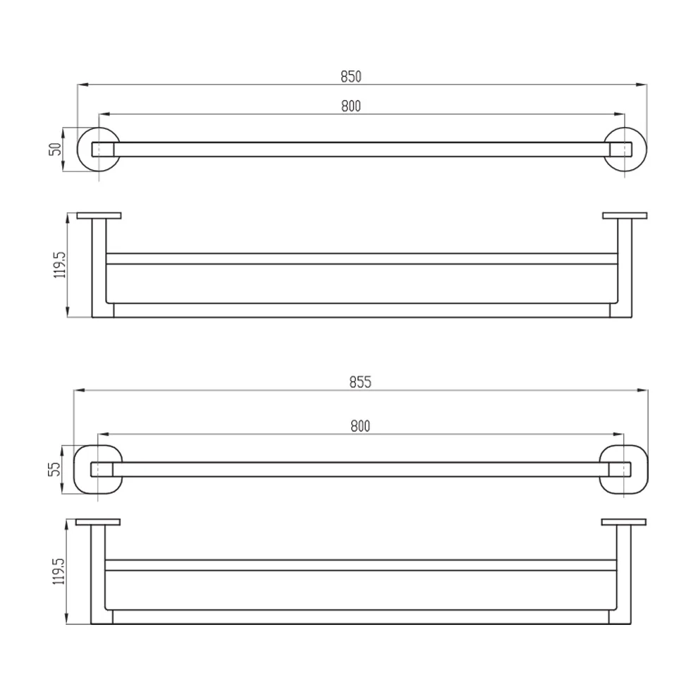 Architectura 800mm Dbl Towel Rail Matte Black
