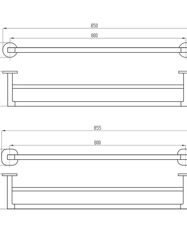 Architectura 800mm Dbl Towel Rail Matte Black