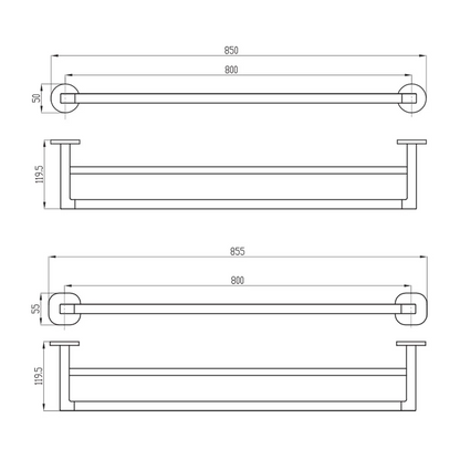 Architectura 800mm Dbl Towel Rail Matte Black