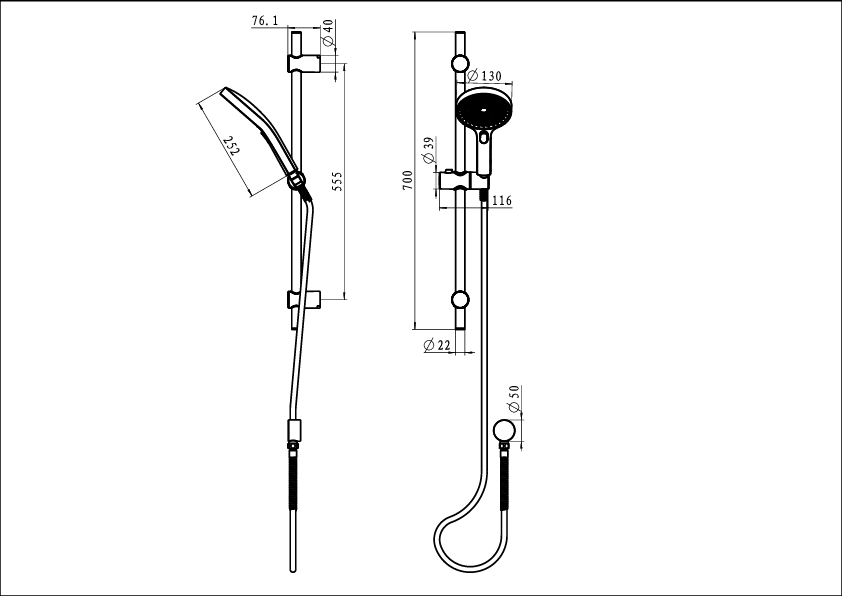 The Gabe Hand Shower On Rail - Chrome