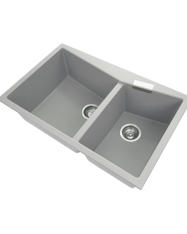800x500mm Concrete Grey Carysil Granite Double Bowl Kitchen Sink