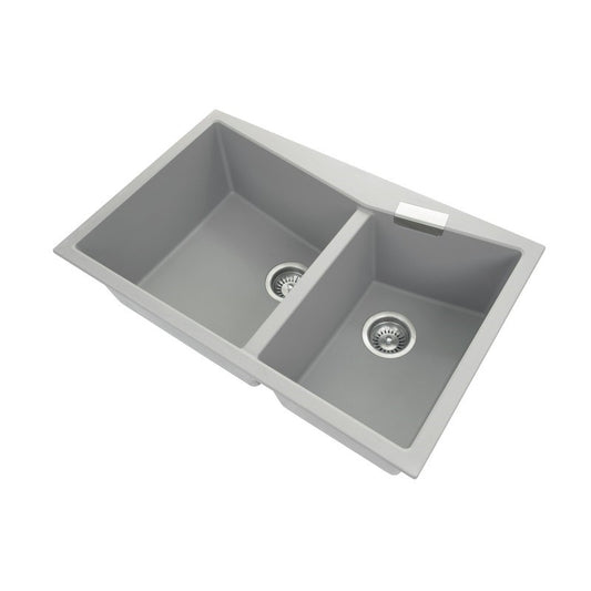 800x500mm Concrete Grey Carysil Granite Double Bowl Kitchen Sink