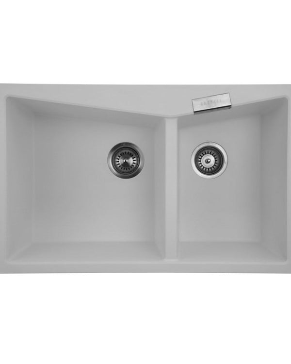 800x500mm White Carysil Granite Double Bowl Kitchen Sink