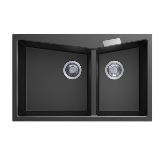 800x500mm Black Carysil Granite Double Bowl Kitchen Sink