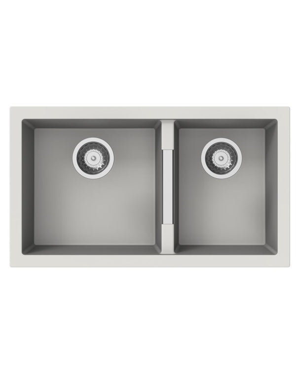 White Carysil Maples 6040U Granite Double Bowl Stone Kitchen Sink 786*446*200mm(Undermount only)