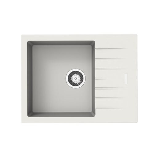 White Carysil City D100N Granite Single Bowl with Drain Board Stone Kitchen Sink 650*500*200mm