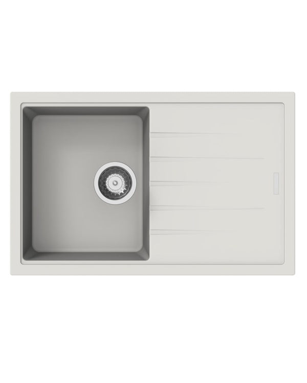 White Carysil Vivaldi D100S Granite Single Bowl with Drain Board Stone Kitchen Sink 780*500*205mm