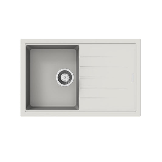 White Carysil Vivaldi D100S Granite Single Bowl with Drain Board Stone Kitchen Sink 780*500*205mm