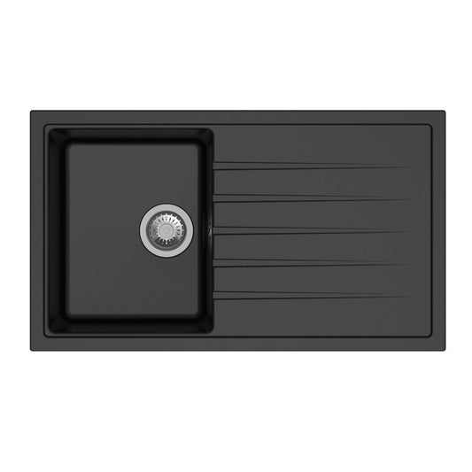 Black Carysil Vivaldi D100S Granite Single Bowl with Drain Board Stone Kitchen Sink 780*500*205mm