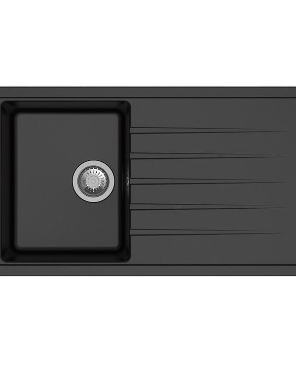 Black Carysil Vivaldi D100S Granite Single Bowl with Drain Board Stone Kitchen Sink 780*500*205mm