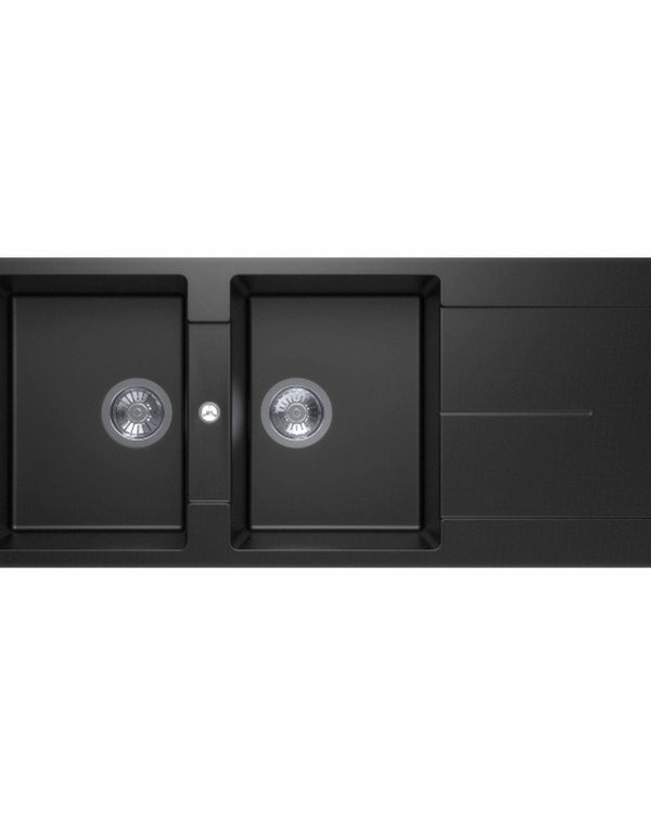 1160x460x200mm Carysil Black Granite Double Bowl Kitchen Sink