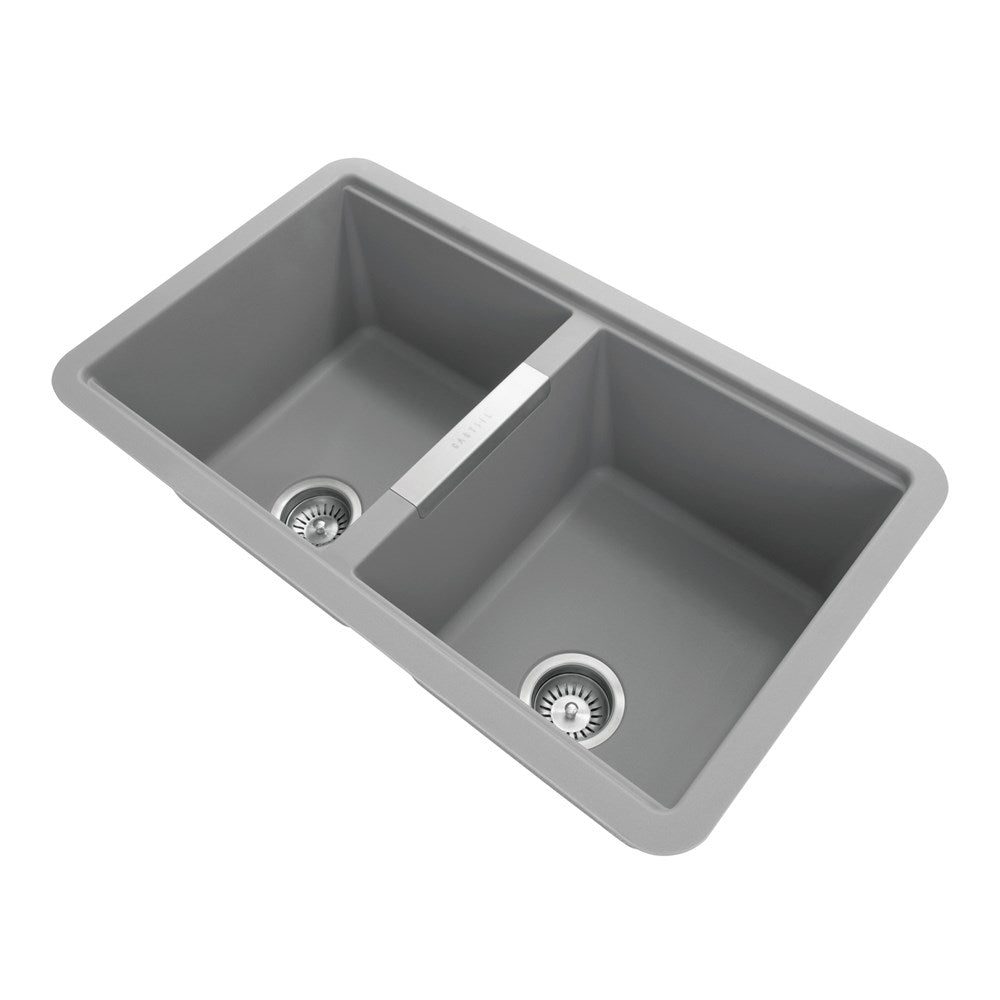 824x481x241mm Concrete Grey Carysil Granite Double Bowl Kitchen Sink