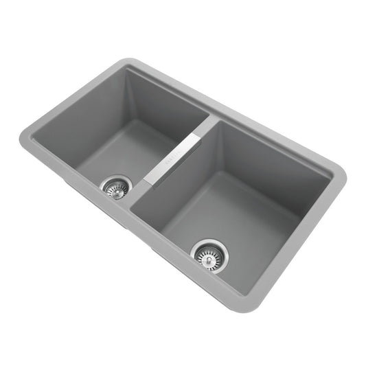 824x481x241mm Concrete Grey Carysil Granite Double Bowl Kitchen Sink