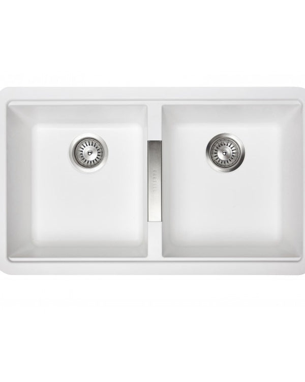 White Carysil CG2B3322 Double Bowl Stone Kitchen Sink 824*481*241mm