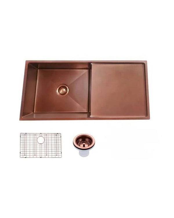 960*450*230mm Stainless Steel Copper PVD Coating Single Bowl with Drain Board Kitchen Sink