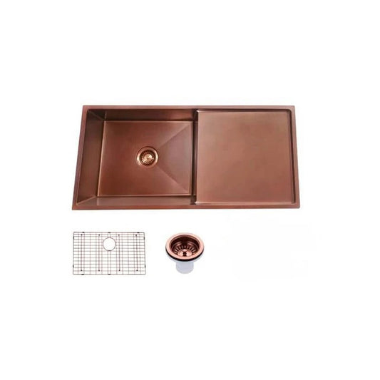 960*450*230mm Stainless Steel Copper PVD Coating Single Bowl with Drain Board Kitchen Sink