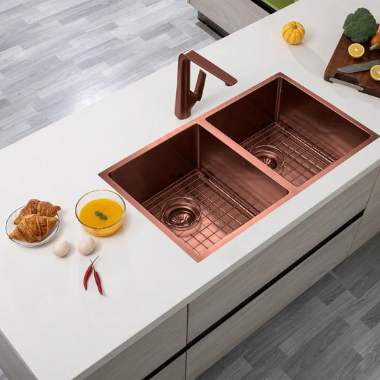 770x450x215mm Copper Stainless Steel PVD Double Bowl Kitche Sink