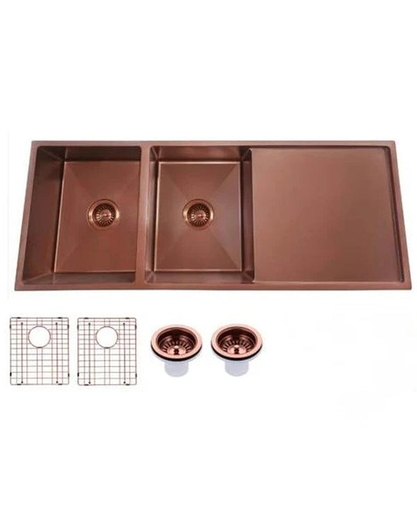 1160x460x230mm Copper Stainless Steel PVD Double Bowl Kitchen Sink