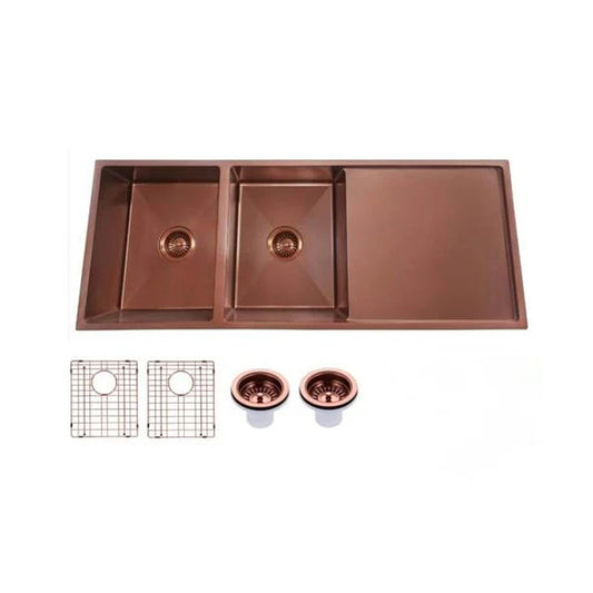 1160x460x230mm Copper Stainless Steel PVD Double Bowl Kitchen Sink