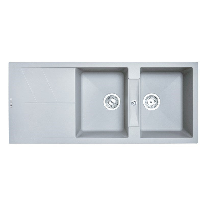 1150x500mm Concrete Grey Carysil Granite Double Bowl Kitchen Sink