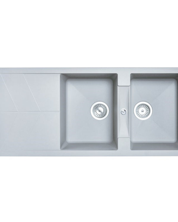 1150x500mm Concrete Grey Carysil Granite Double Bowl Kitchen Sink