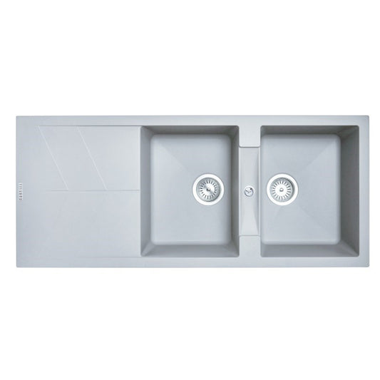 1150x500mm Concrete Grey Carysil Granite Double Bowl Kitchen Sink