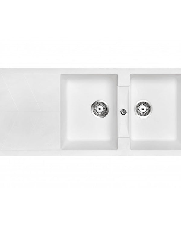 1150x500mm White Carysil Granite Double Bowl Kitchen Sink