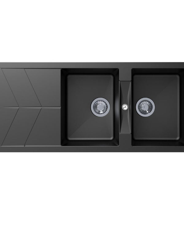 1150x500mm Black Carysil Granite Double Bowl Kitchen Sink