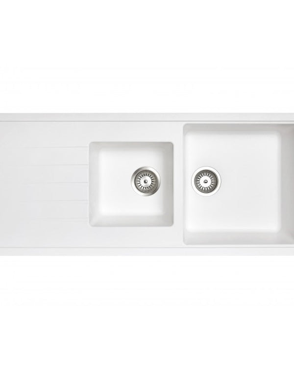 1160x500mm White Carysil Granite 1 & 1/2 Bowl Kitchen Sink