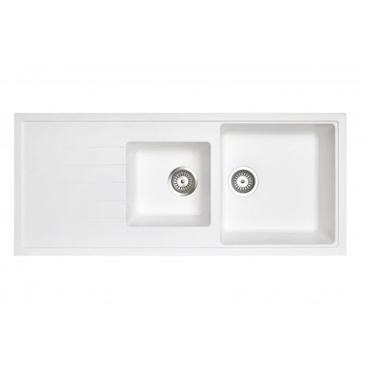 1160x500mm White Carysil Granite 1 & 1/2 Bowl Kitchen Sink