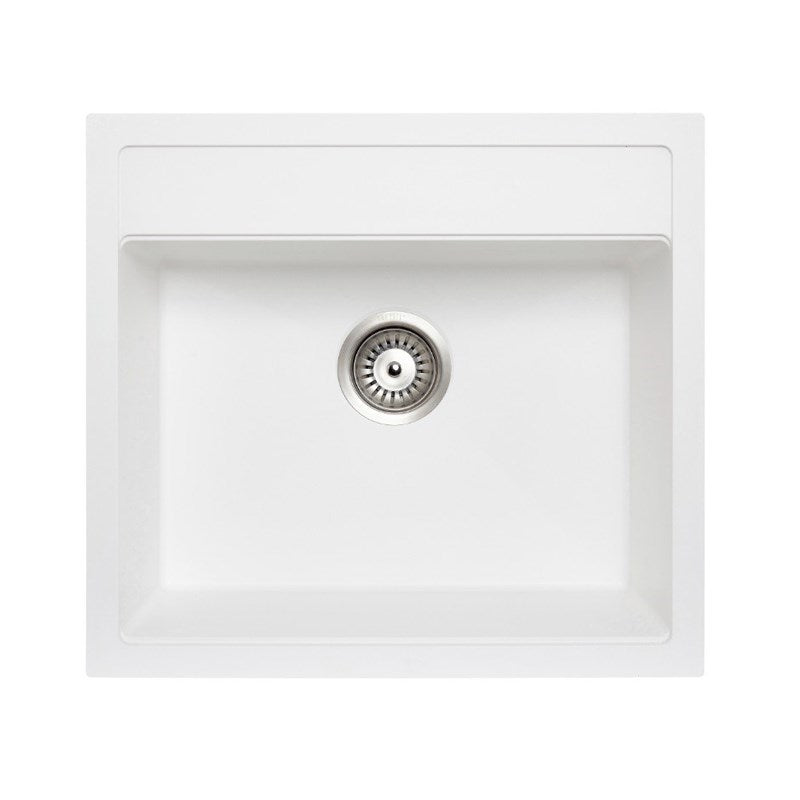 White Carysil Waltz 560FE Granite Single Bowl Stone Kitchen Sink 560*510mm