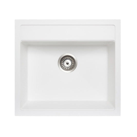 White Carysil Waltz 560FE Granite Single Bowl Stone Kitchen Sink 560*510mm