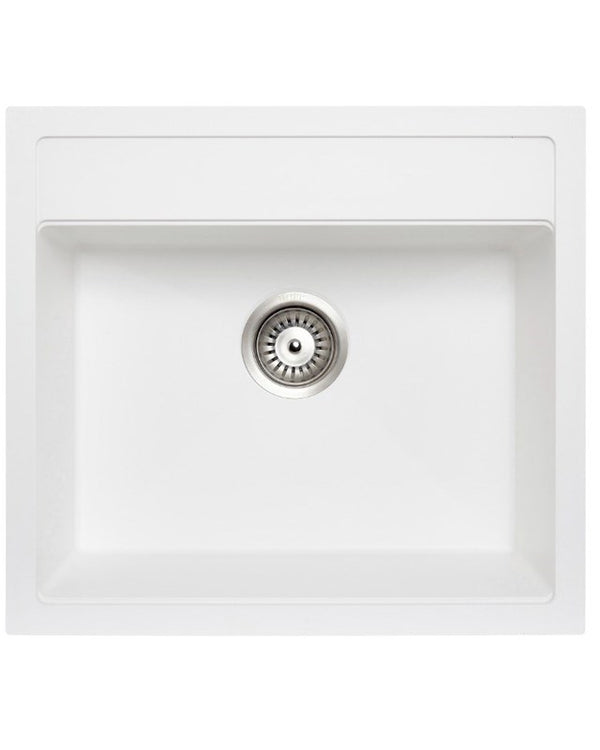 White Carysil Waltz 560FE Granite Single Bowl Stone Kitchen Sink 560*510mm