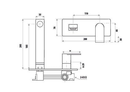 The GABE Leva Wall Outlet Mixer - Chrome with Rose Gold Handle