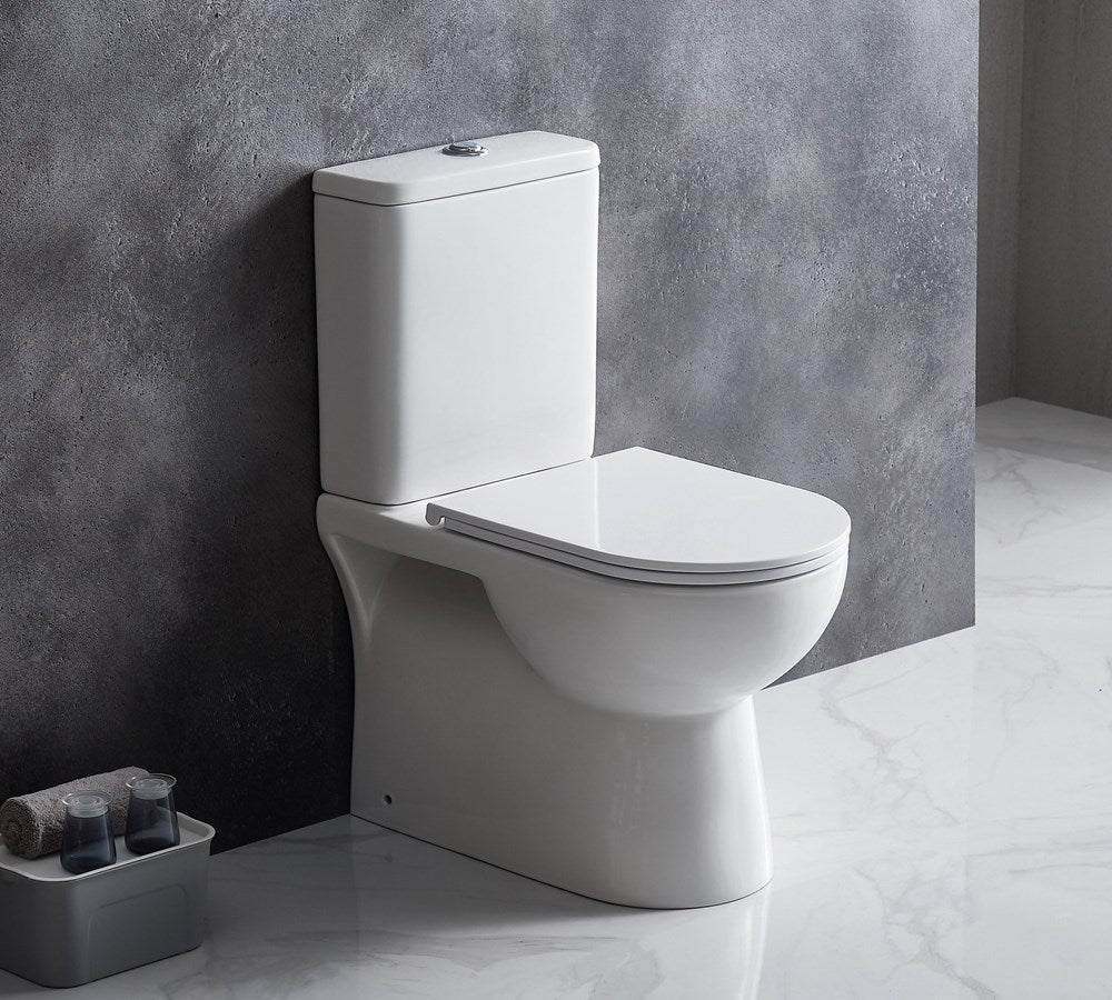 MOI 650*370*830mm Gloss White Rimless Flushing Back to Wall Two-piece Toilet Suite(Bottom Inlet)