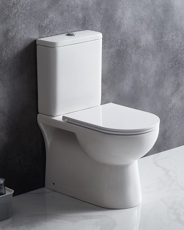 MOI 650*370*830mm Gloss White Rimless Flushing Back to Wall Two-piece Toilet Suite(Bottom Inlet)