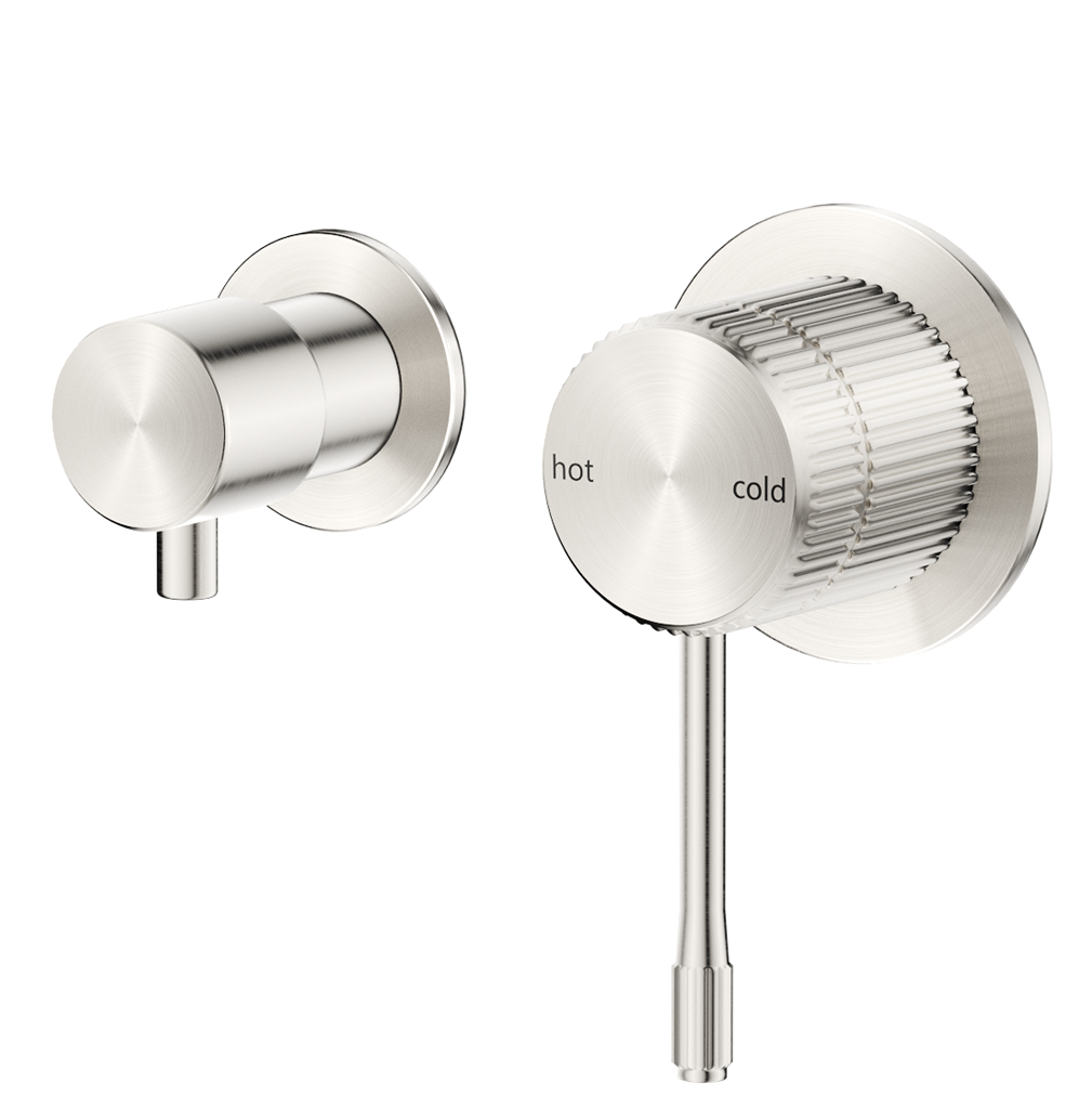 Mica Fluted Shower Mixer Diverter - Sideways Brushed Nickel